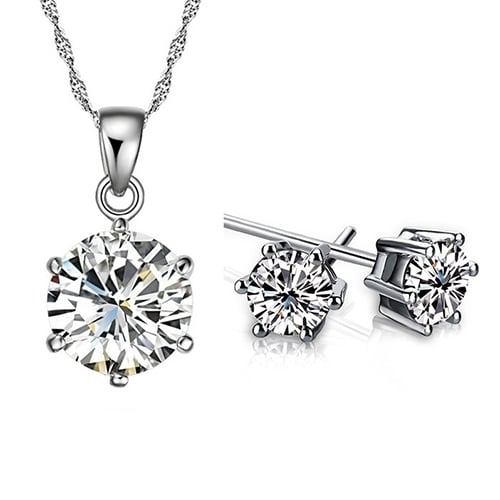 Women Wedding Party Cubic Zirconia Pendant Necklace Stud Earrings Jewelry Set Image 1