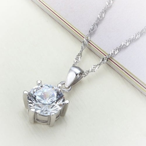 Women Wedding Party Cubic Zirconia Pendant Necklace Stud Earrings Jewelry Set Image 4