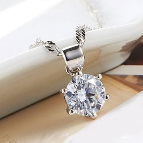 Women Wedding Party Cubic Zirconia Pendant Necklace Stud Earrings Jewelry Set Image 4