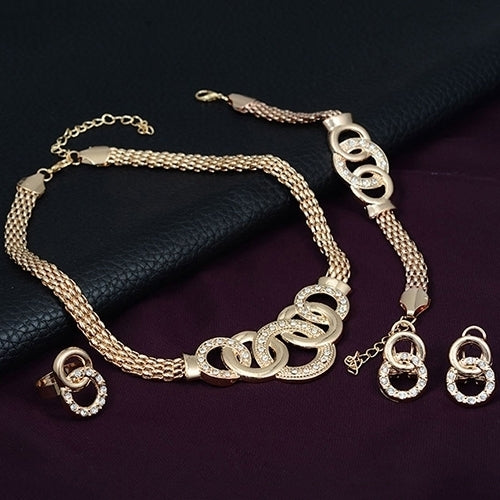 Women Bridal Crystal Choker Necklace Earring Bracelet Chandelier Ring Jewelry Set Image 2