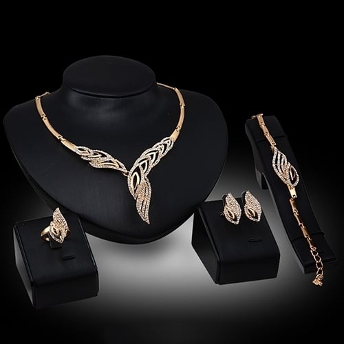 Wedding Bridal Party Wavy Rhinestone Choker Necklace Bracelet Ring Earrings Set Image 1