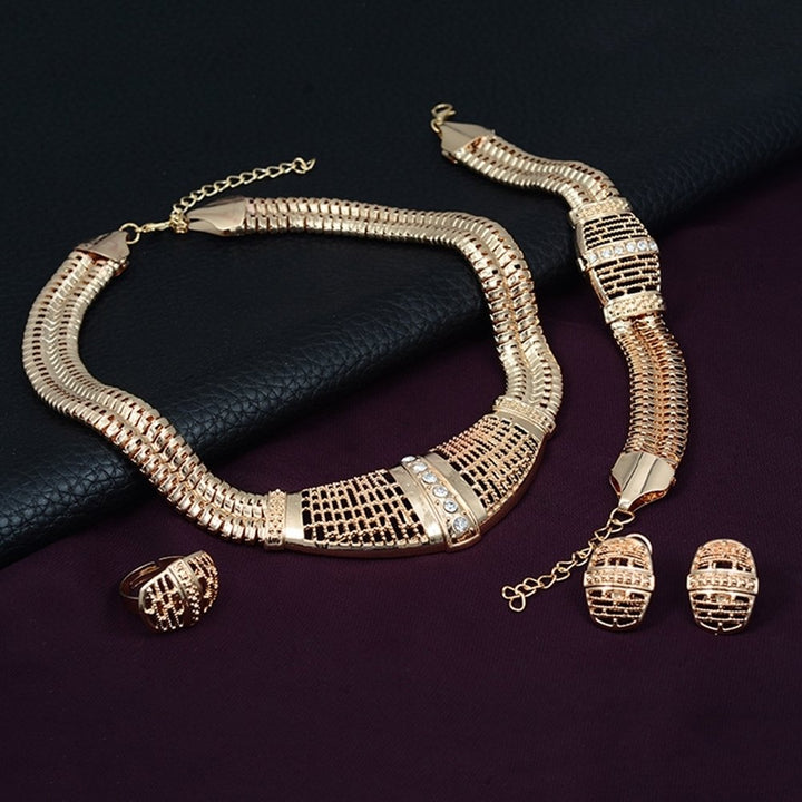 Bridal Jewelry Set Hollow Statement Women Choker Necklace Ring Bracelet Earrings Image 2