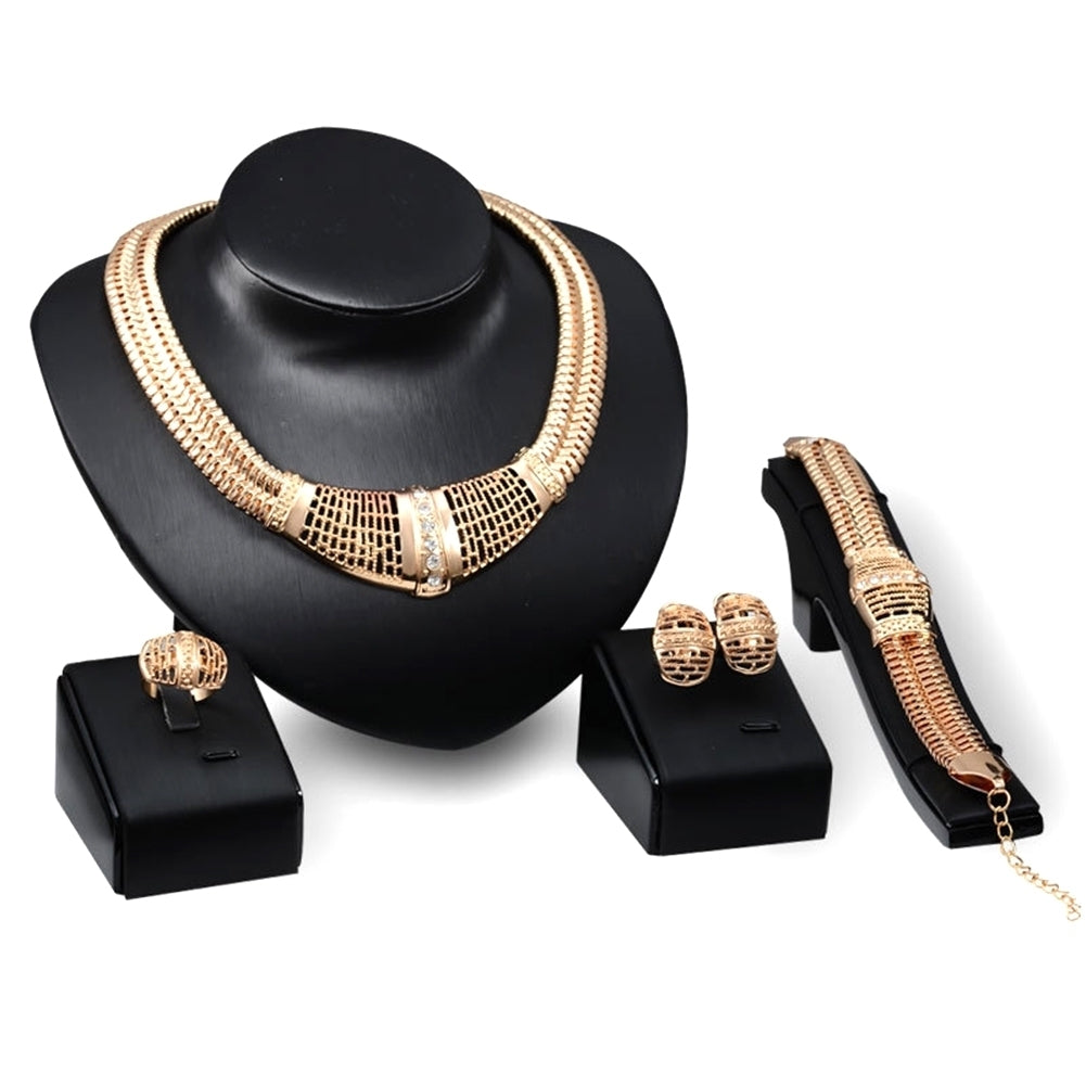 Bridal Jewelry Set Hollow Statement Women Choker Necklace Ring Bracelet Earrings Image 3