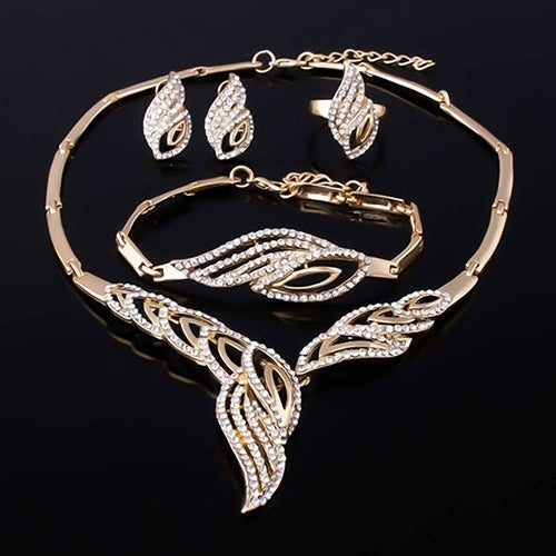 Wedding Bridal Party Wavy Rhinestone Choker Necklace Bracelet Ring Earrings Set Image 3