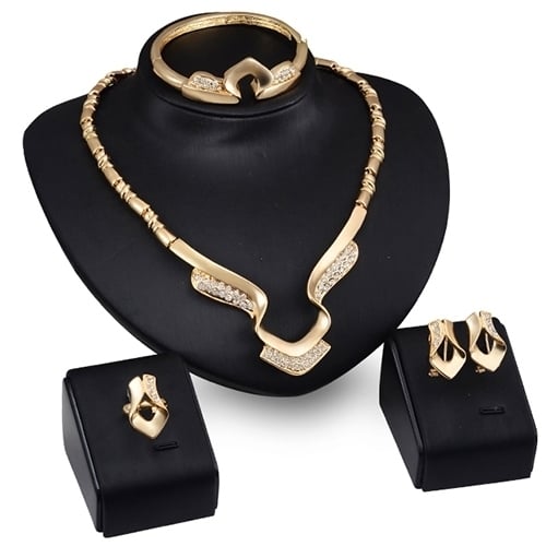 Womens Stylish Banquet Party Alloy Choker Necklace Bracelet Ring Earrings Set Image 1