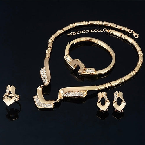 Womens Stylish Banquet Party Alloy Choker Necklace Bracelet Ring Earrings Set Image 3