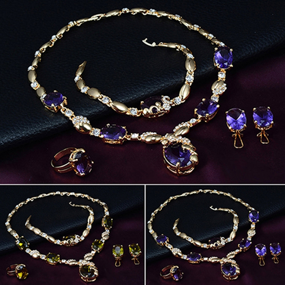 Jewelry Set Rhinestone Inlaid Attractive Accessories Necklace Ring Bracelet Earrings Gift for Party Image 2