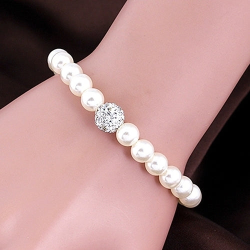 Womens Bride Wedding Jewelry Set Crystal Faux Pearl Necklace Bracelet Earrings Image 4