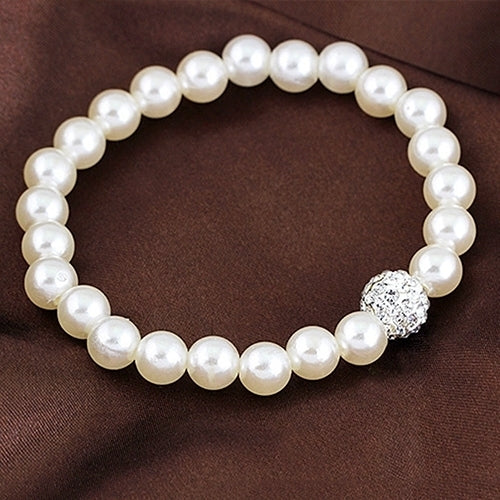 Womens Bride Wedding Jewelry Set Crystal Faux Pearl Necklace Bracelet Earrings Image 6