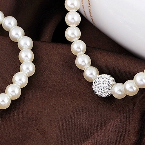 Womens Bride Wedding Jewelry Set Crystal Faux Pearl Necklace Bracelet Earrings Image 7