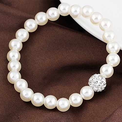 Womens Bride Wedding Jewelry Set Crystal Faux Pearl Necklace Bracelet Earrings Image 8