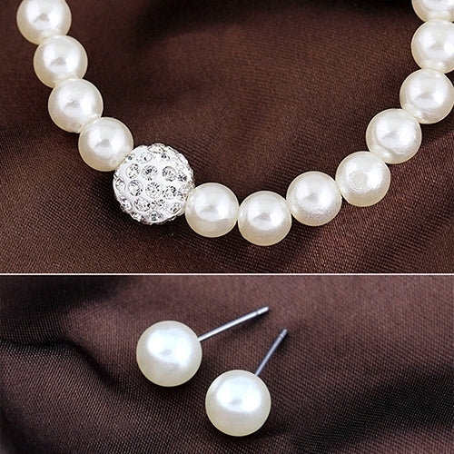 Womens Bride Wedding Jewelry Set Crystal Faux Pearl Necklace Bracelet Earrings Image 9