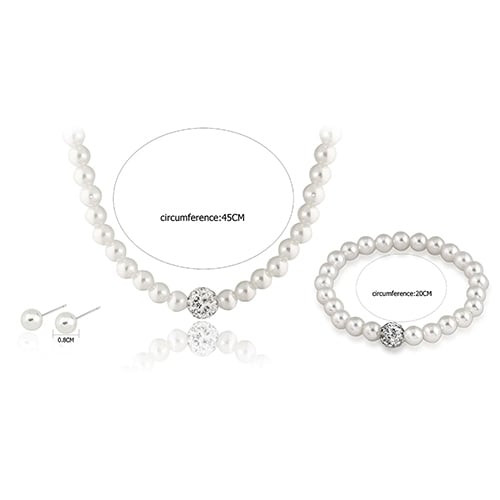 Womens Bride Wedding Jewelry Set Crystal Faux Pearl Necklace Bracelet Earrings Image 12