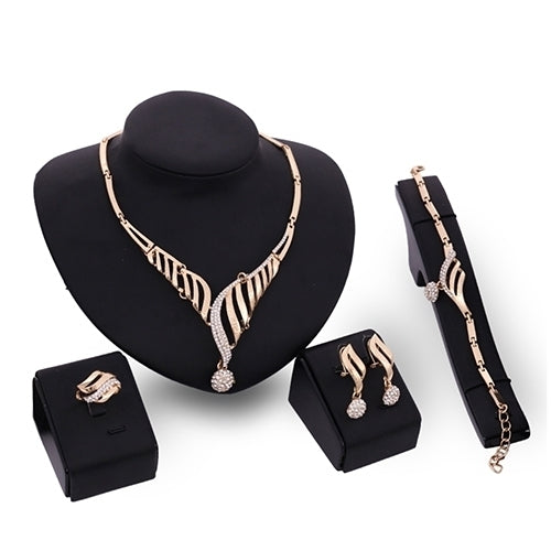 Girl Luxury Wedding Party Gift Hollow Chain Necklace Ring Bracelet Earring Jewelry Set Image 1