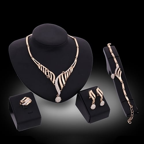 Girl Luxury Wedding Party Gift Hollow Chain Necklace Ring Bracelet Earring Jewelry Set Image 2