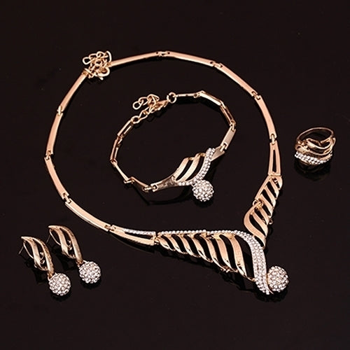 Girl Luxury Wedding Party Gift Hollow Chain Necklace Ring Bracelet Earring Jewelry Set Image 4