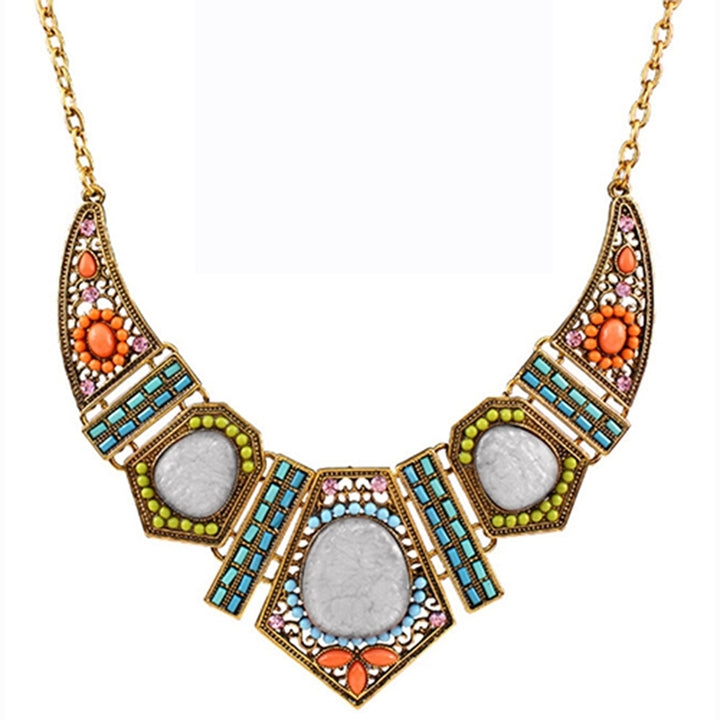 Womens Boho Colorful Hollow Statement Chain Choker Necklace Hook Earrings Set Image 4