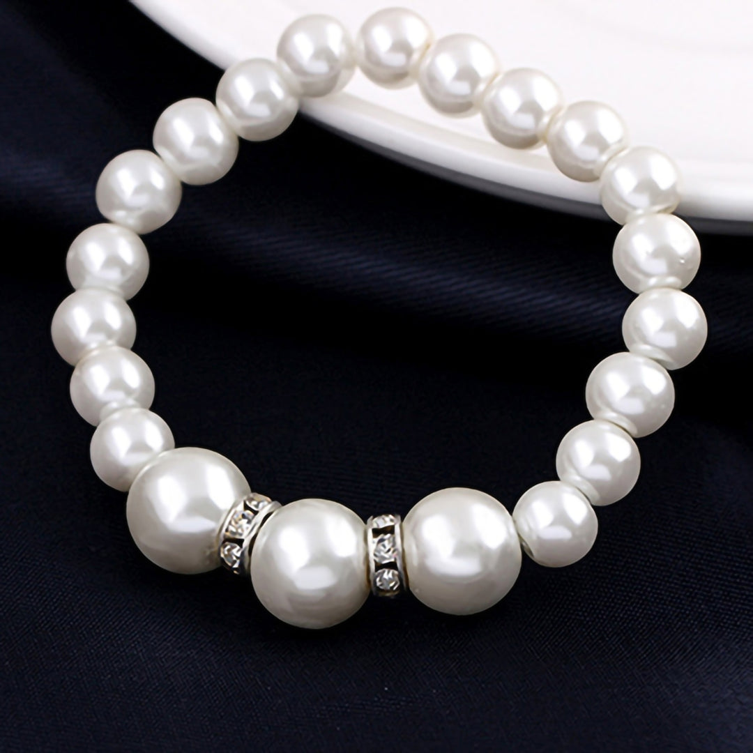 Women Faux Pearls Alloy Necklace Bracelet Earrings Wedding Bridal Jewelry Set Image 4