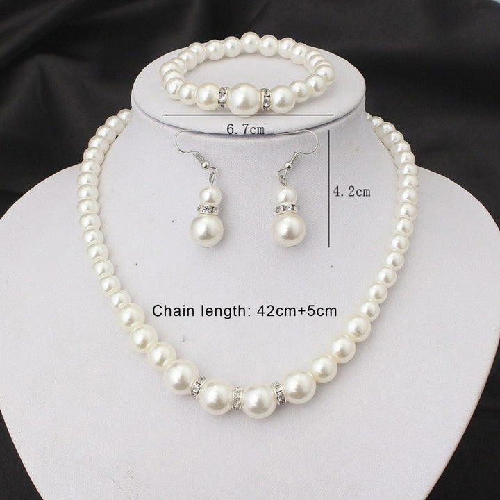 Women Faux Pearls Alloy Necklace Bracelet Earrings Wedding Bridal Jewelry Set Image 4