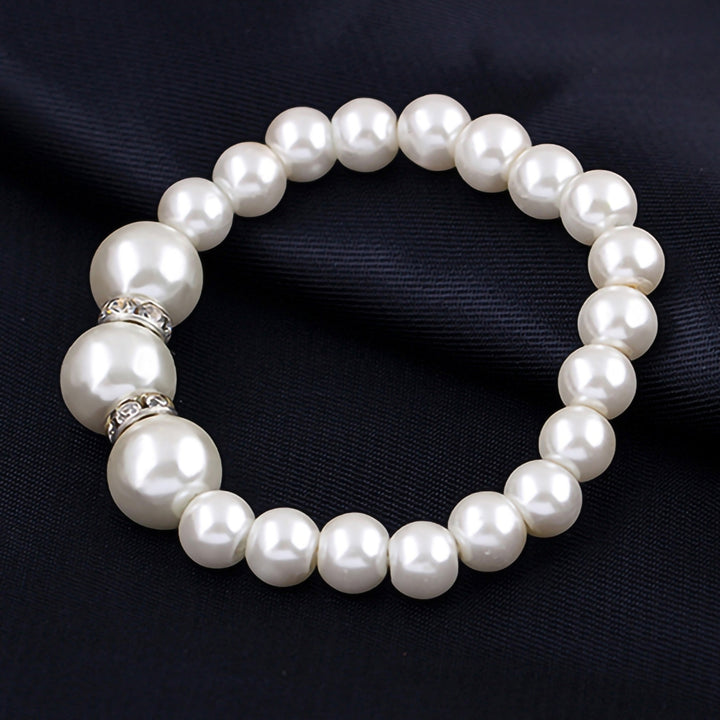 Women Faux Pearls Alloy Necklace Bracelet Earrings Wedding Bridal Jewelry Set Image 6