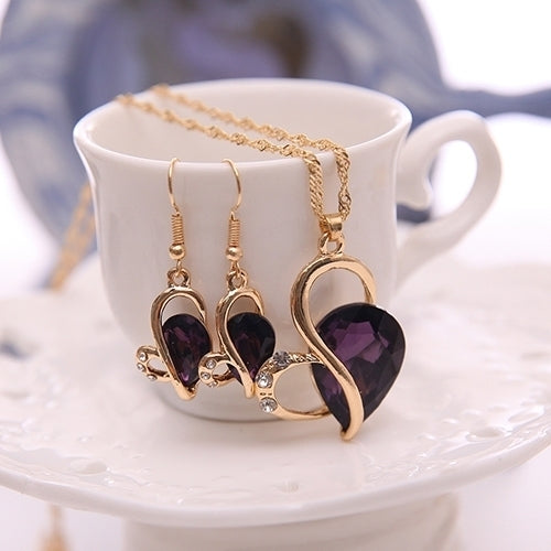 Women Fashion Love Heart Dangle Earrings Pendant Necklace Jewelry Set Xmas Gift Image 1