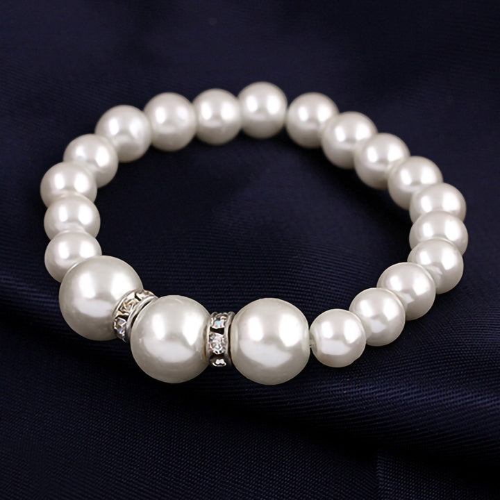 Women Faux Pearls Alloy Necklace Bracelet Earrings Wedding Bridal Jewelry Set Image 7