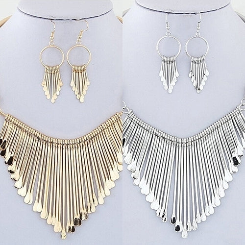 Womens Fashion Luxury Tassel Pendant Choker Necklace Hook Earrings Jewelry Set Image 1