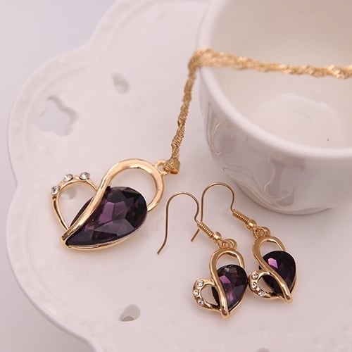 Women Fashion Love Heart Dangle Earrings Pendant Necklace Jewelry Set Xmas Gift Image 3