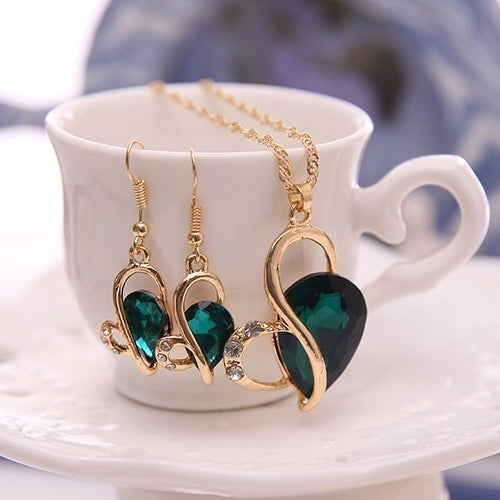 Women Fashion Love Heart Dangle Earrings Pendant Necklace Jewelry Set Xmas Gift Image 4