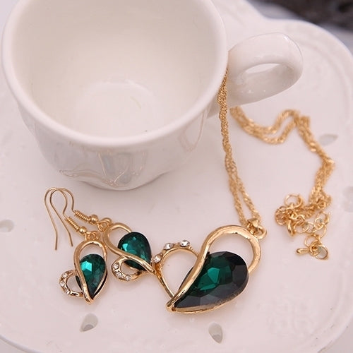 Women Fashion Love Heart Dangle Earrings Pendant Necklace Jewelry Set Xmas Gift Image 4