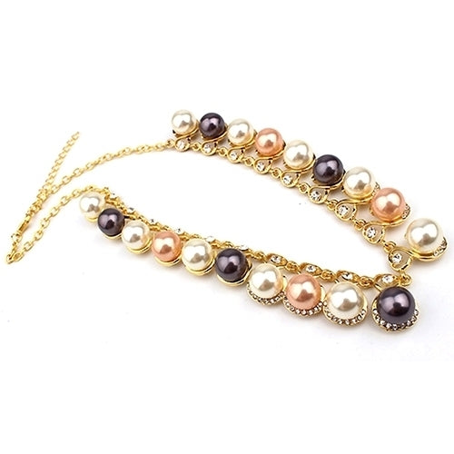 Women Faux Pearls Rhinestone Chain Necklace Earrings Wedding Bride Jewelry Set Image 8