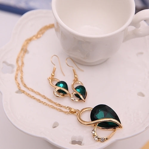 Women Fashion Love Heart Dangle Earrings Pendant Necklace Jewelry Set Xmas Gift Image 6