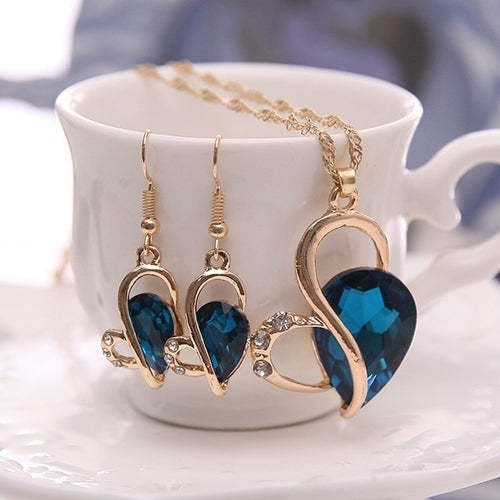 Women Fashion Love Heart Dangle Earrings Pendant Necklace Jewelry Set Xmas Gift Image 7