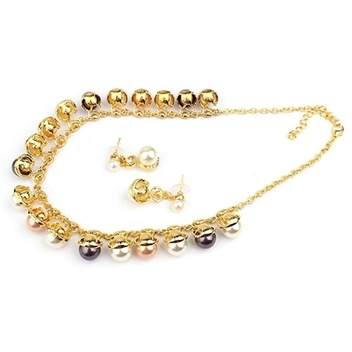 Women Faux Pearls Rhinestone Chain Necklace Earrings Wedding Bride Jewelry Set Image 9