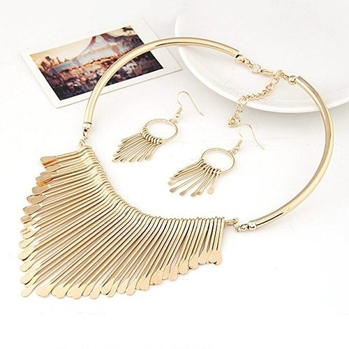 Womens Fashion Luxury Tassel Pendant Choker Necklace Hook Earrings Jewelry Set Image 6