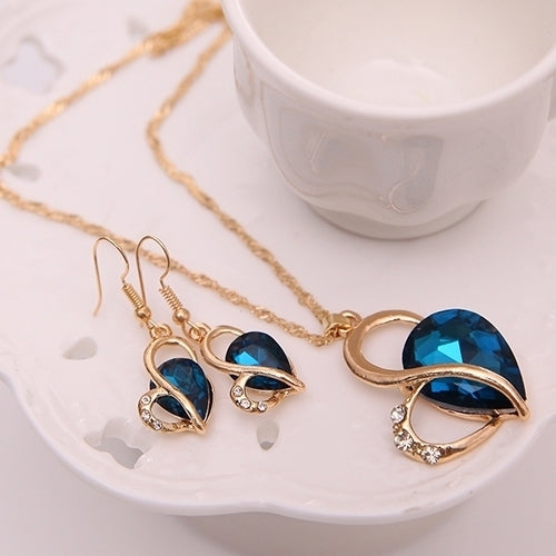 Women Fashion Love Heart Dangle Earrings Pendant Necklace Jewelry Set Xmas Gift Image 8