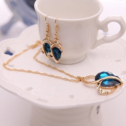 Women Fashion Love Heart Dangle Earrings Pendant Necklace Jewelry Set Xmas Gift Image 9
