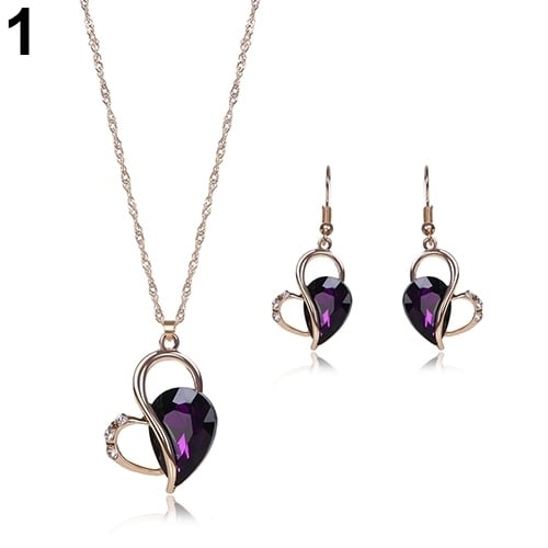 Women Fashion Love Heart Dangle Earrings Pendant Necklace Jewelry Set Xmas Gift Image 10