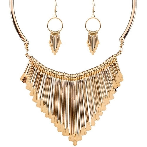 Womens Fashion Luxury Tassel Pendant Choker Necklace Hook Earrings Jewelry Set Image 8