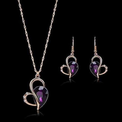 Women Fashion Love Heart Dangle Earrings Pendant Necklace Jewelry Set Xmas Gift Image 12