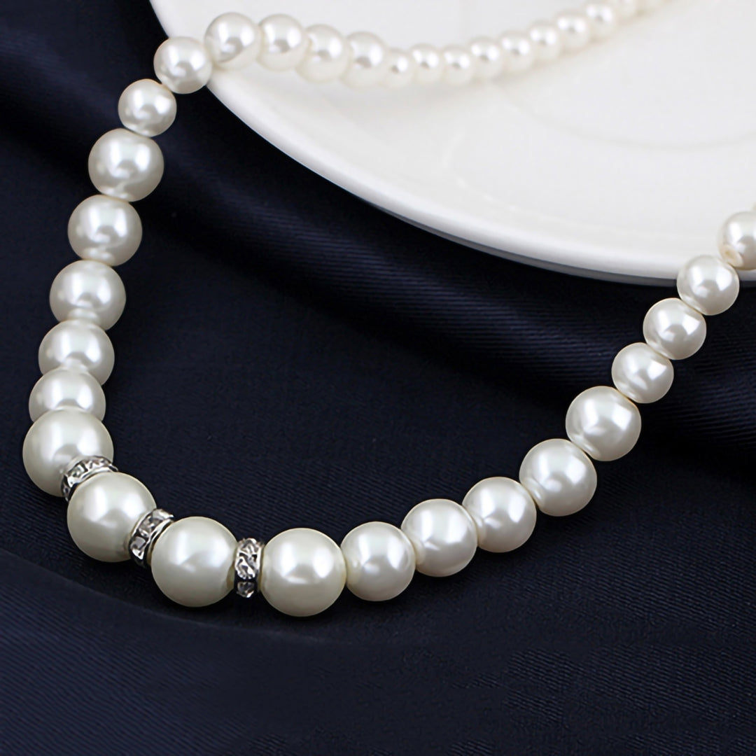 Women Faux Pearls Alloy Necklace Bracelet Earrings Wedding Bridal Jewelry Set Image 11