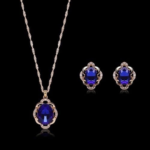 Women Fashion Hollow Rhinestone Pendant Necklace Ear Stud Earrings Jewelry Set Gift Image 2