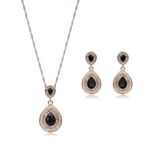 Women Rhinestone Waterdrop Pendant Necklace Stud Drop Earrings Jewelry Set Image 1