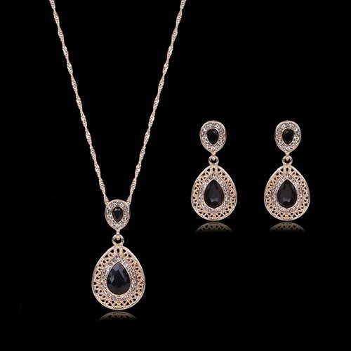 Women Rhinestone Waterdrop Pendant Necklace Stud Drop Earrings Jewelry Set Image 2