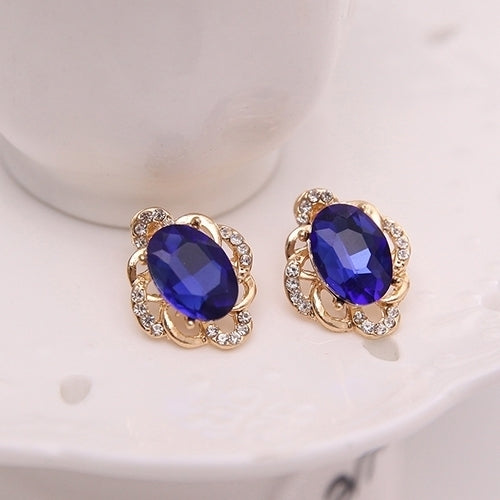 Women Fashion Hollow Rhinestone Pendant Necklace Ear Stud Earrings Jewelry Set Gift Image 4