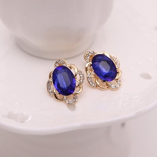 Women Fashion Hollow Rhinestone Pendant Necklace Ear Stud Earrings Jewelry Set Gift Image 6