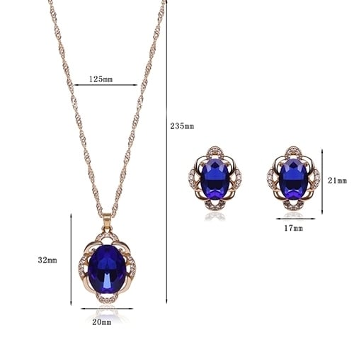 Women Fashion Hollow Rhinestone Pendant Necklace Ear Stud Earrings Jewelry Set Gift Image 9