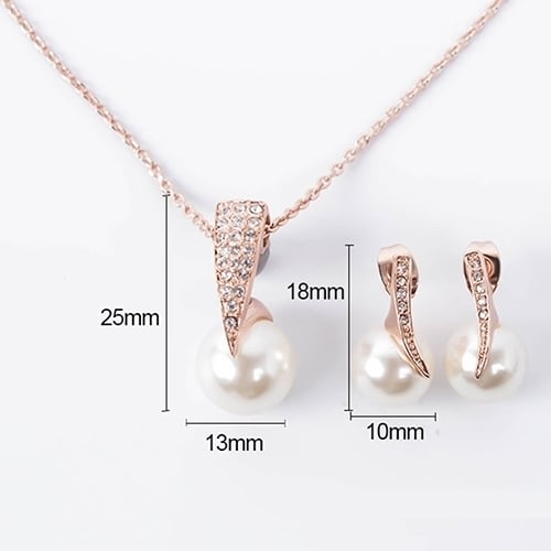 Women Luxury Shiny Rhinestone Faux Pearl Pendant Necklace Stud Earrings Jewelry Set Image 9