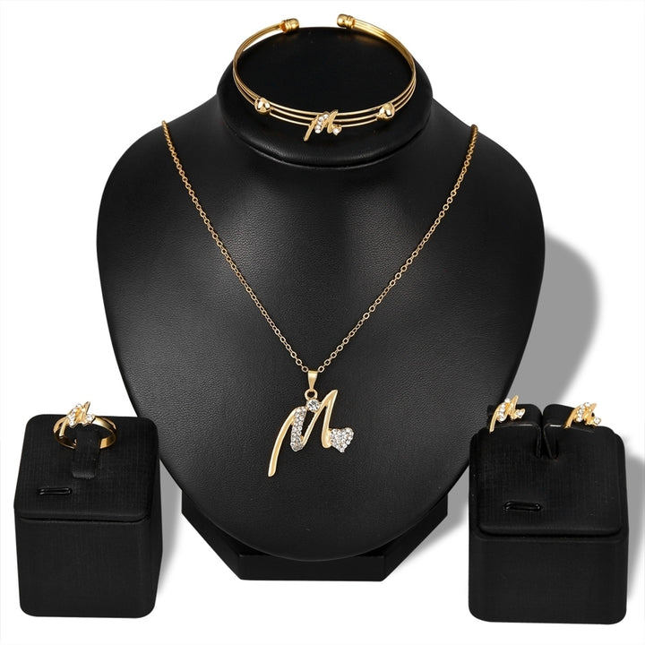 KC Gold Plated Rhinestone Heart M Letter Pendant Necklace Ring Bangle Earrings Image 4