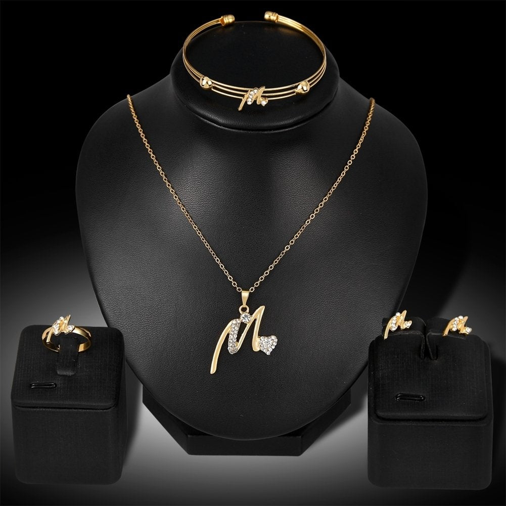 KC Gold Plated Rhinestone Heart M Letter Pendant Necklace Ring Bangle Earrings Image 4